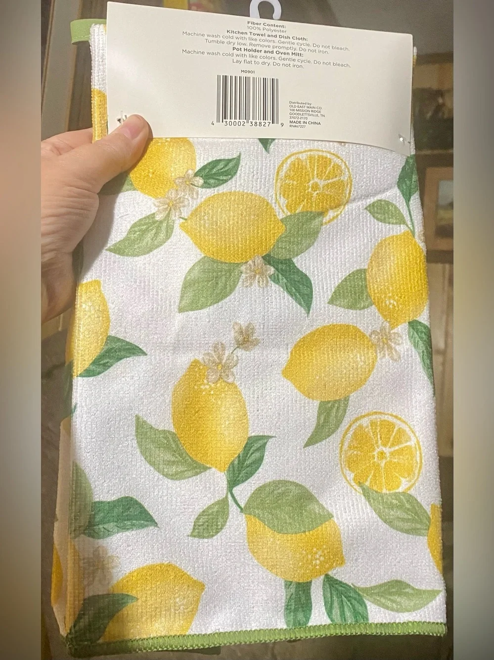 True Living 4-Piece Kitchen Set bright yellow lemon/green stripe pattern